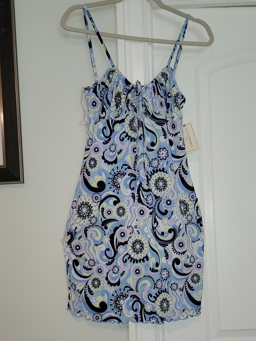 Blue Paisley Spaghetti-Strap Mini Dress